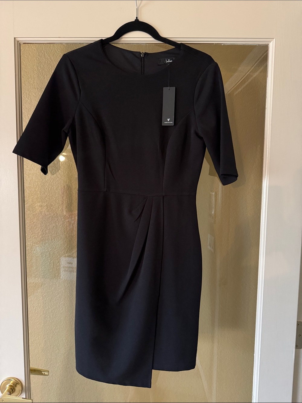 Lulu's Black Midi Sheath Dress with Short Sleeves Medium